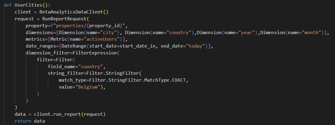 Import data from google analytics module with parameters